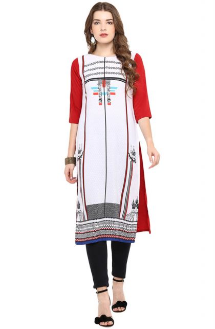 Geometric Printed White Kurtis