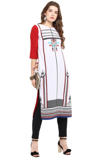 Geometric Printed White Kurtis