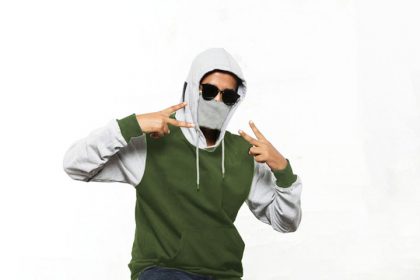 Green & Grey Pullover Hoodie with Mask