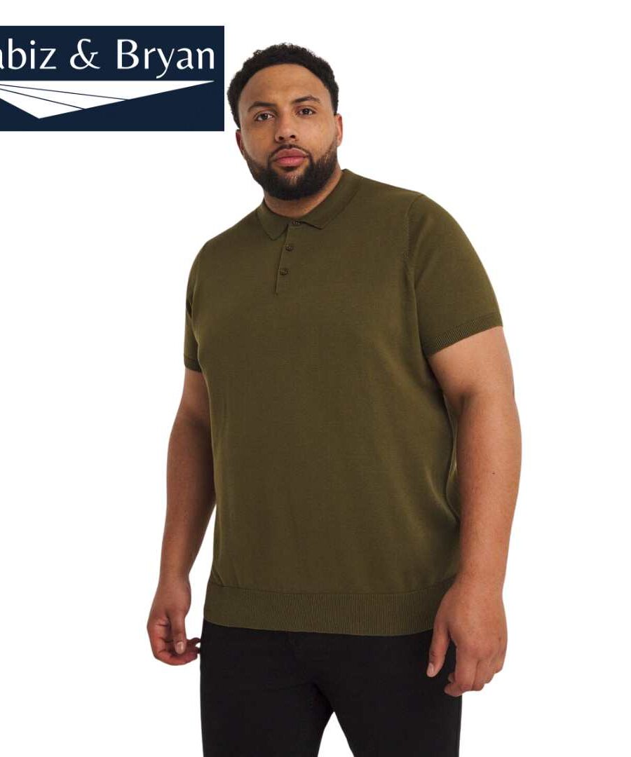 Khaki Short Sleeve Knitted Polo - Men's Oversized T-Shirt