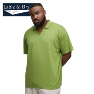 Mens Green Plus Oversized Interlock V Neck Polo