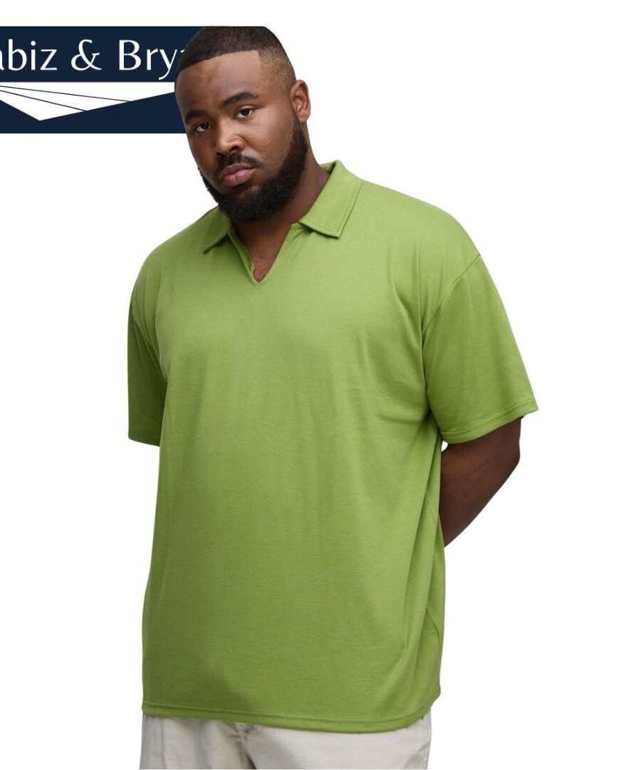 Mens Green Plus Oversized Interlock V Neck Polo