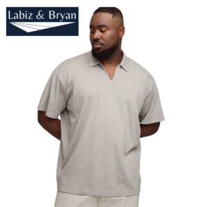 Mens Grey Plus Oversized Interlock V Neck Polo