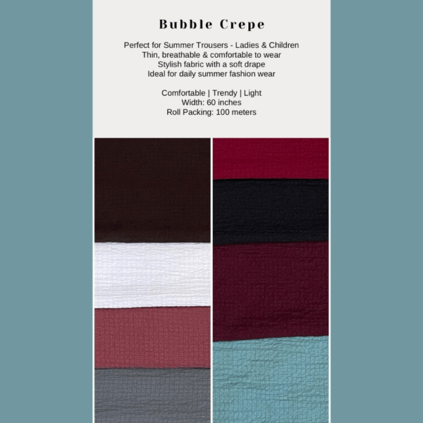 Bubble Crepe Perfect for Summer Trousers - Ladies & Children Thin