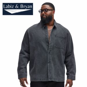 Men's Hatton Denim Button Up Shirt in Black Wash Size XL - Men's Plus Size Shirt