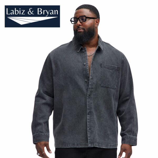 Men's Hatton Denim Button Up Shirt in Black Wash Size XL - Men's Plus Size Shirt