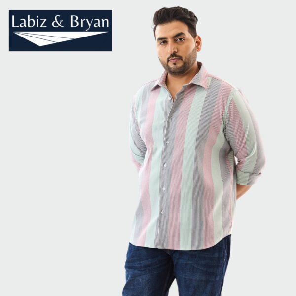Men's Plus Regular Fit Shirt - Vivid vertical stripes in red - Image 2