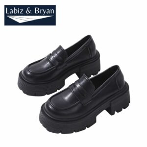 Leather Black Office Square Head- Thick-soled Non-slip Shoes