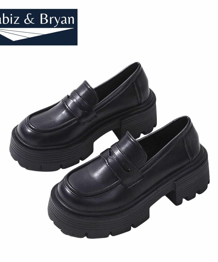 Leather Black Office Square Head- Thick-soled Non-slip Shoes