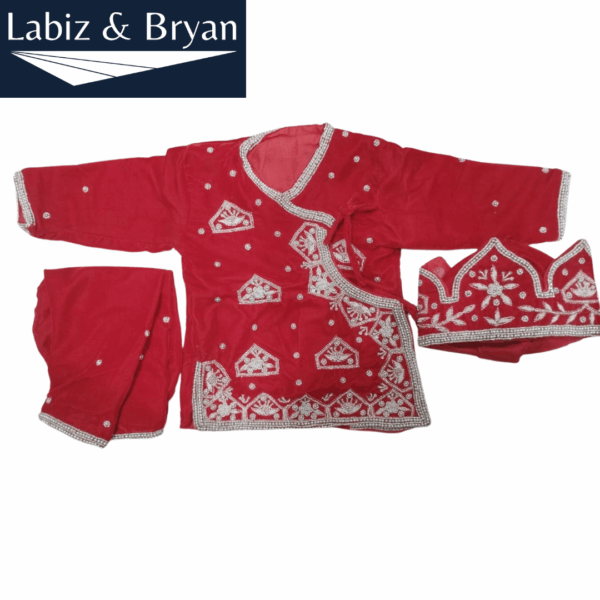 Red Velvet Embroidered Daura Suruwal Set For Baby Boy