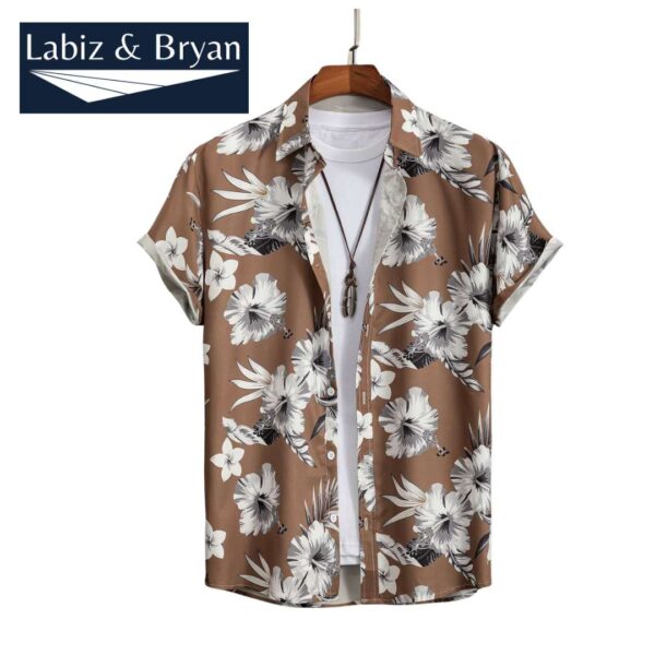 Men Random Floral & Leaf Print Patched Pocket Shirt Without Tee
