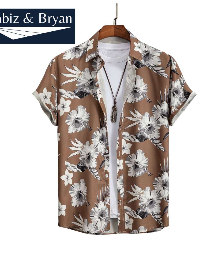 Men Random Floral & Leaf Print Patched Pocket Shirt Without Tee