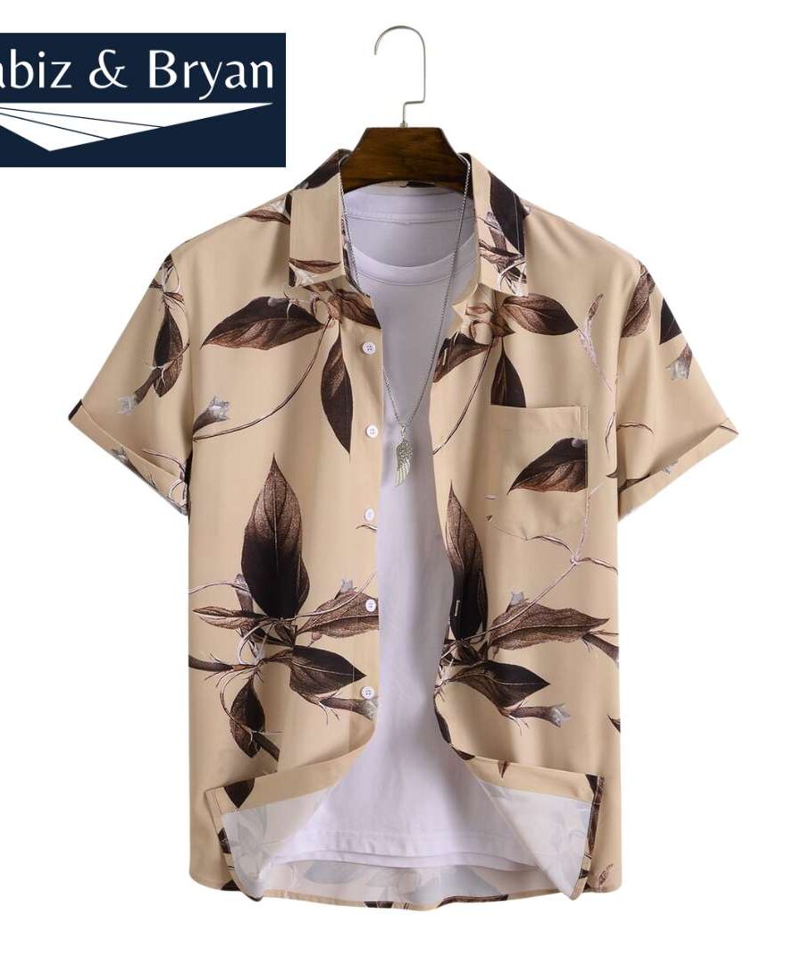 Men Random Floral & Leaf Print Patched Pocket Shirt Without Tee