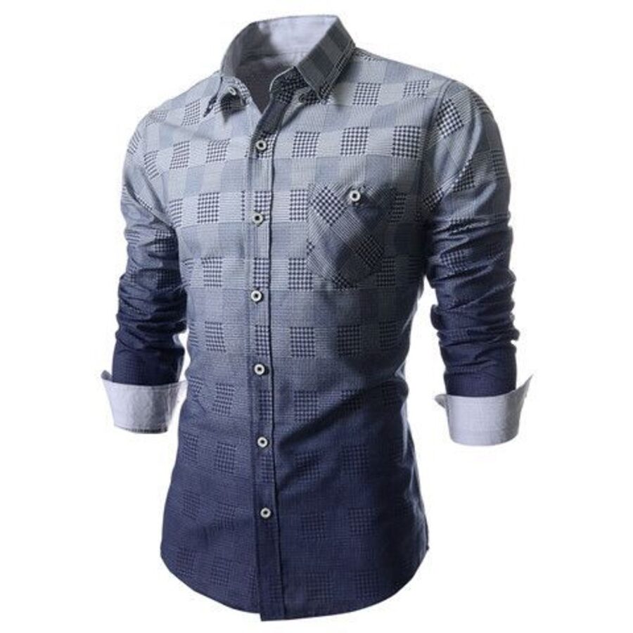 Men's Long Sleeve Dress Shirt Plaid Collar Casual Button Down Shirts