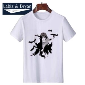 Naruto T-Shirt 3D Printed Anime Uchiha Itachi Tee Shirt Short Sleeve O-Neck Summer Tank Top-Black/White