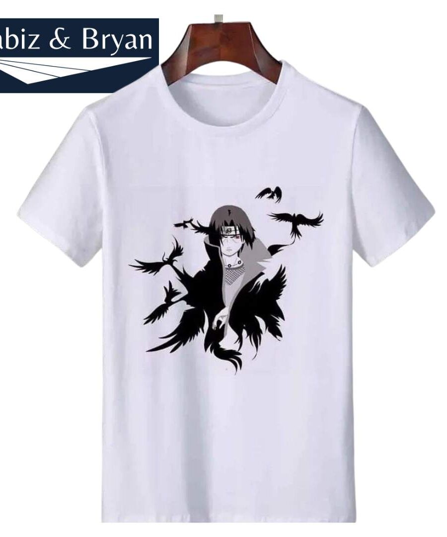 Naruto T-Shirt 3D Printed Anime Uchiha Itachi Tee Shirt Short Sleeve O-Neck Summer Tank Top-Black/White