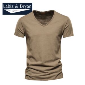 Men's T-Shirt Fashion Casual Solid Color Cotton V-Neck Short Sleeve