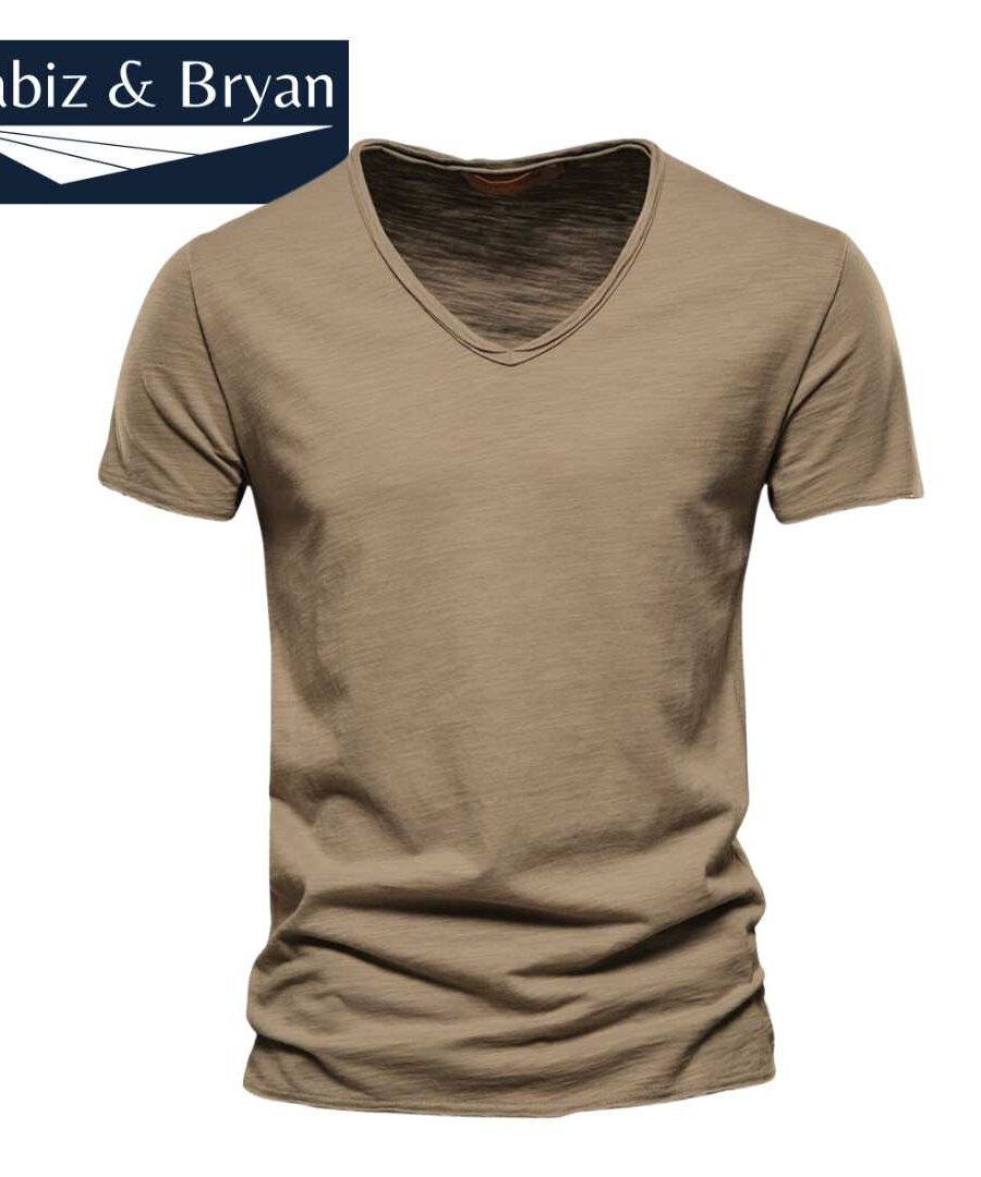 Men's T-Shirt Fashion Casual Solid Color Cotton V-Neck Short Sleeve