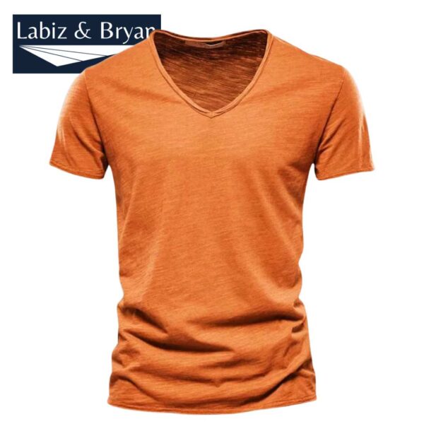 Men's T-Shirt Fashion Casual Solid Color Cotton V-Neck Short Sleeve | ORANGE
