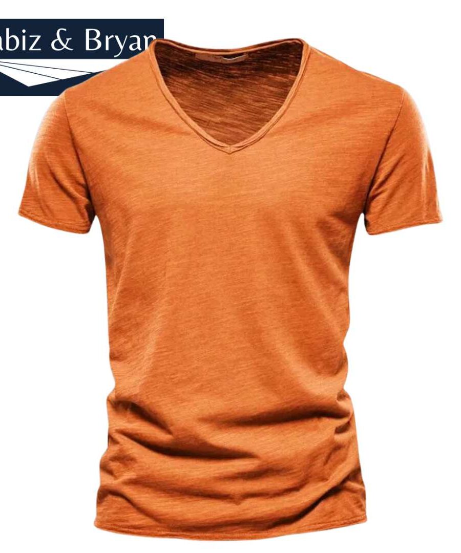 Men's T-Shirt Fashion Casual Solid Color Cotton V-Neck Short Sleeve | ORANGE