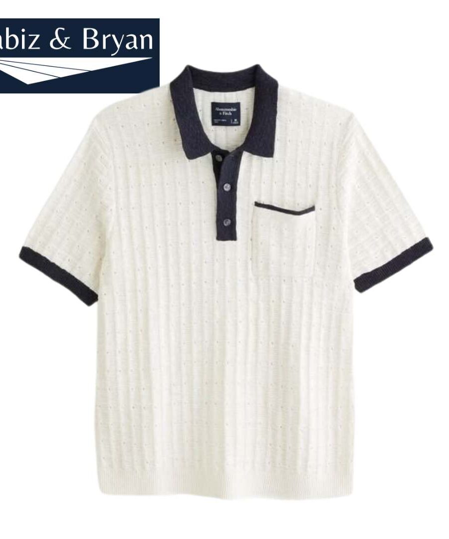 Summer Stripe Jacquard Short Sleeved Knitted Polo Tshirt For Men