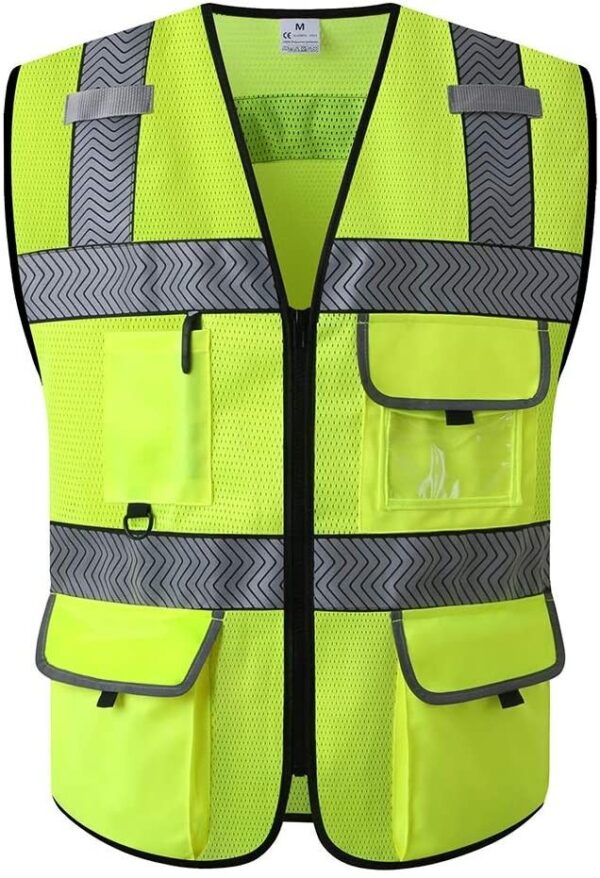 New Lime Green Surveyor's Safety Vest for Men Women Protective Workwear Hi Vis Sleeveless Gilet With Pockets and Zipper