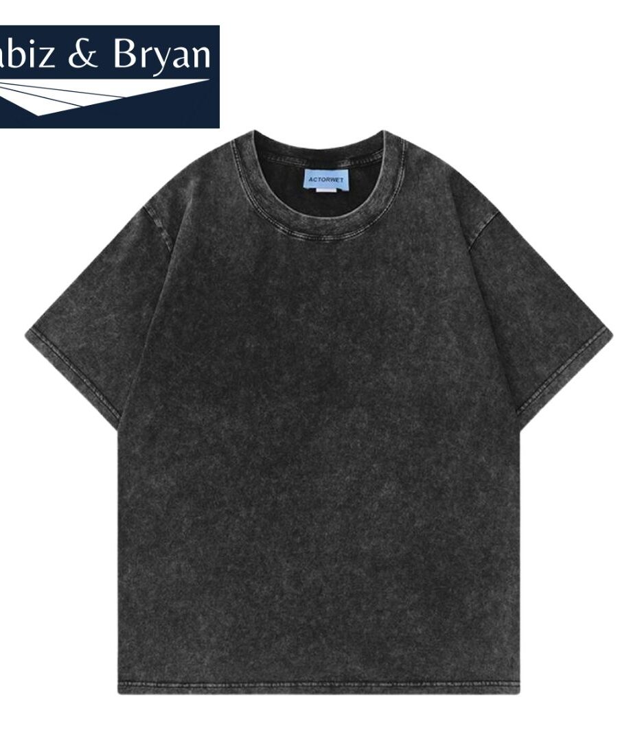 Fkatuzi Oversized Cotton Solid T Shirts for Men Vintage Acid Wash Tshirt Streetwear