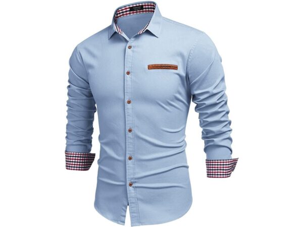 COOFANDY Men's Casual Dress Shirt Button Down Shirts Long-Sleeve Denim Work Shirt-Light Blue