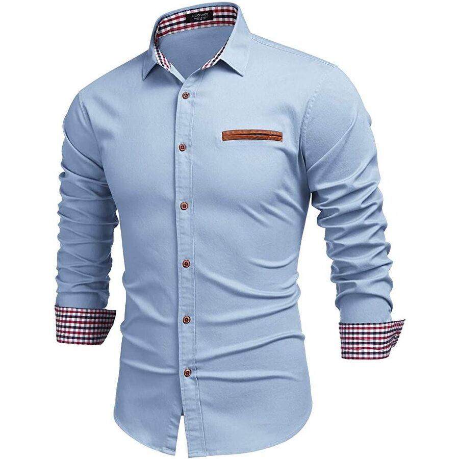 COOFANDY Men's Casual Dress Shirt Button Down Shirts Long-Sleeve Denim Work Shirt-Light Blue