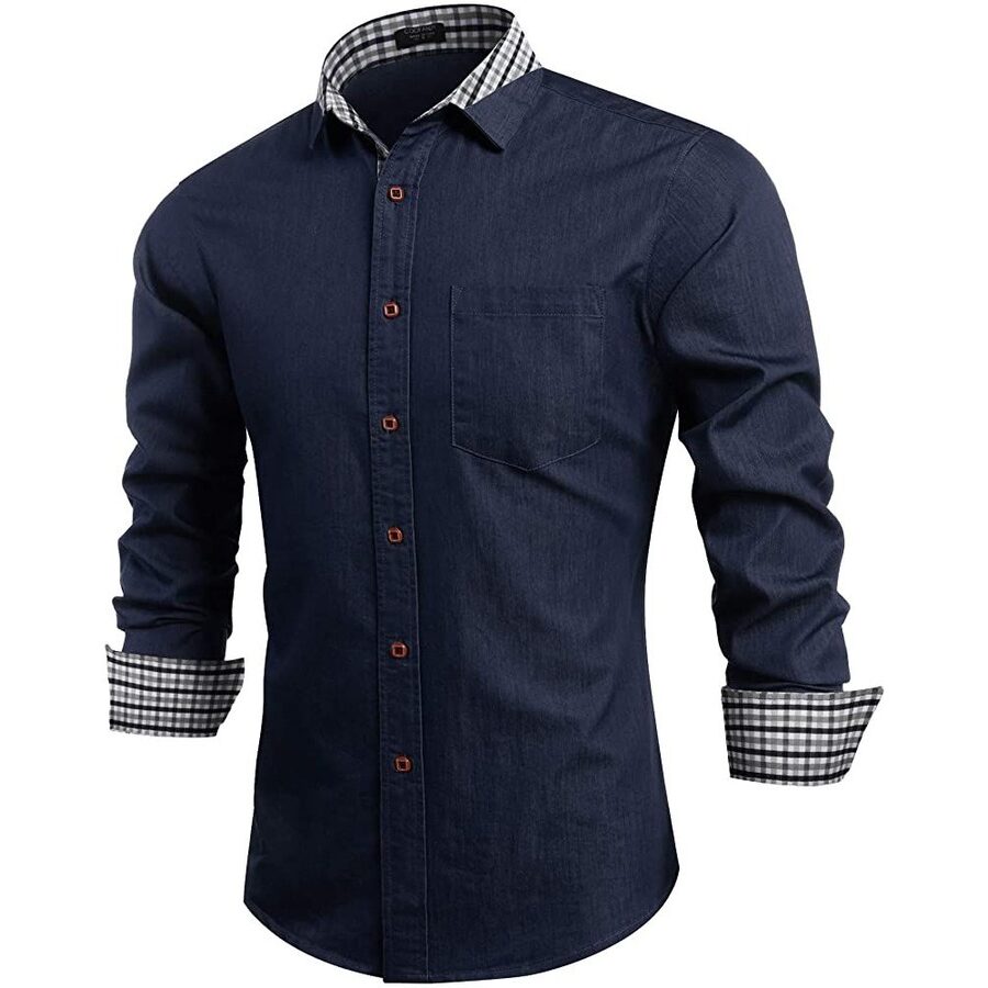 COOFANDY Men's Casual Dress Shirt Button Down Shirts Long-Sleeve Denim Work Shirt-Dark