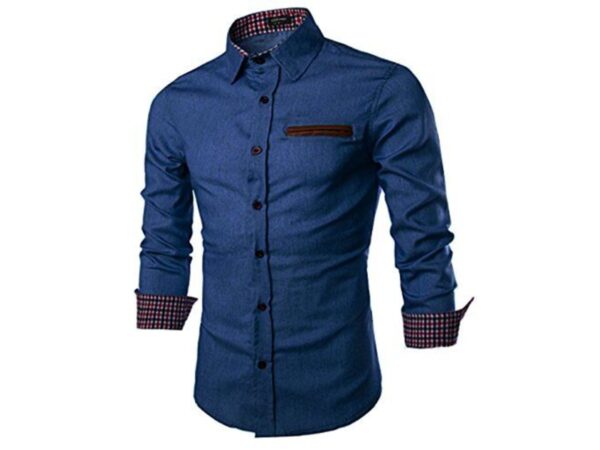 COOFANDY Men's Casual Dress Shirt Button Down Shirts Long-Sleeve Denim Work Shirt-Navy Blue Color Shirt