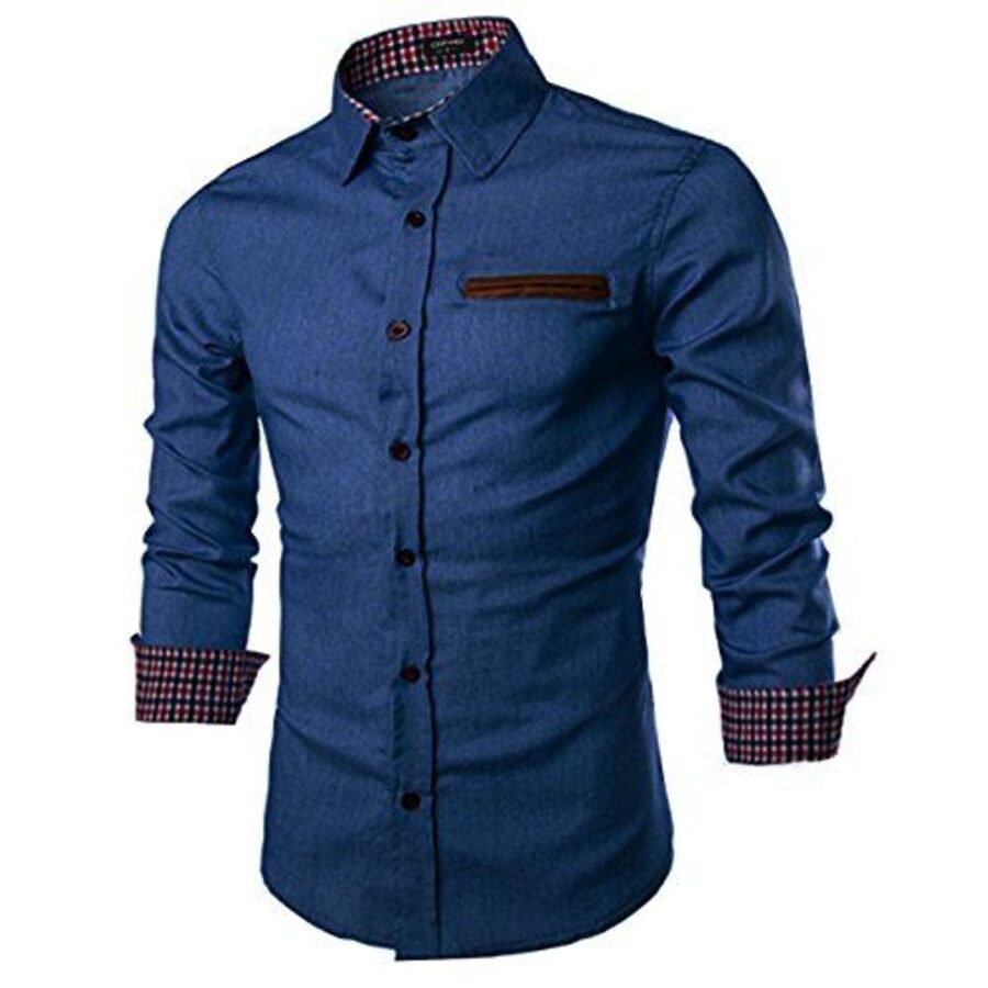 COOFANDY Men's Casual Dress Shirt Button Down Shirts Long-Sleeve Denim Work Shirt-Navy Blue Color Shirt