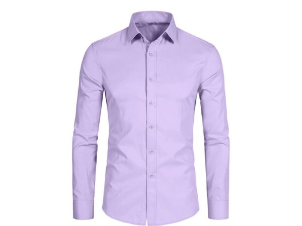 CORFTY Men Long Sleeve Dress Shirt - Regular Fit Stretch Free-Wrinkle Button Down-Purple Shirt