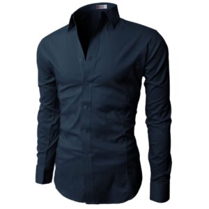 H2H Men's Wrinkle Free Slim Fit Dress Shirts - Dark