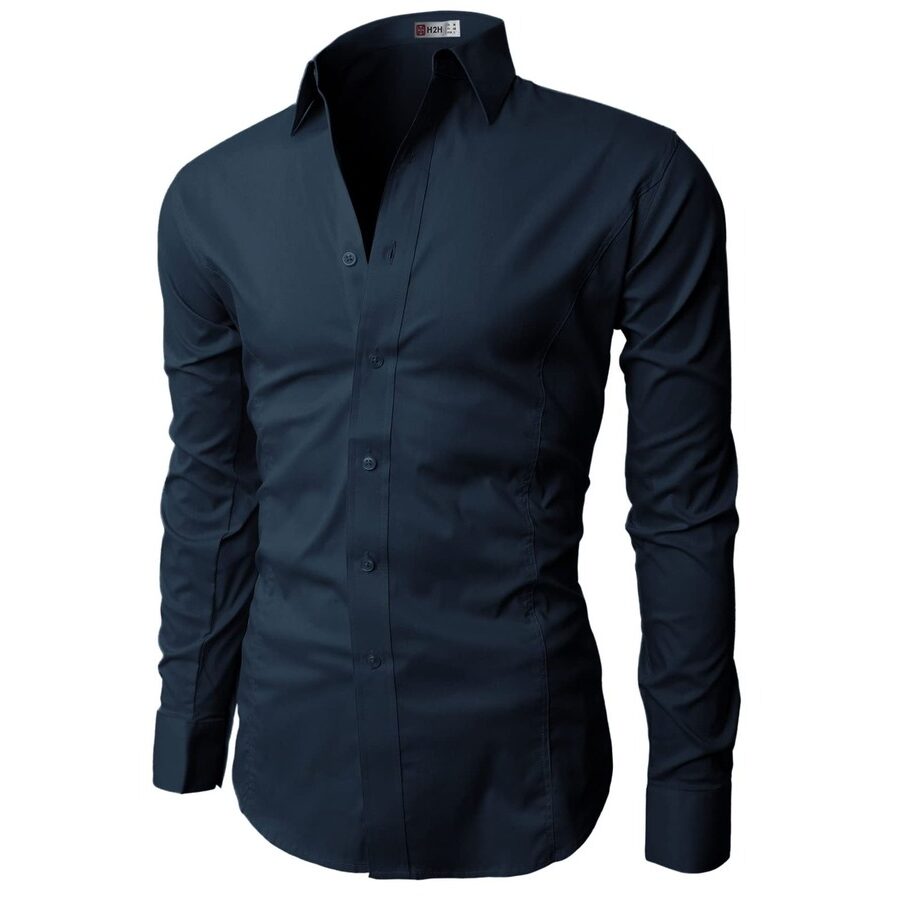 H2H Men's Wrinkle Free Slim Fit Dress Shirts - Dark