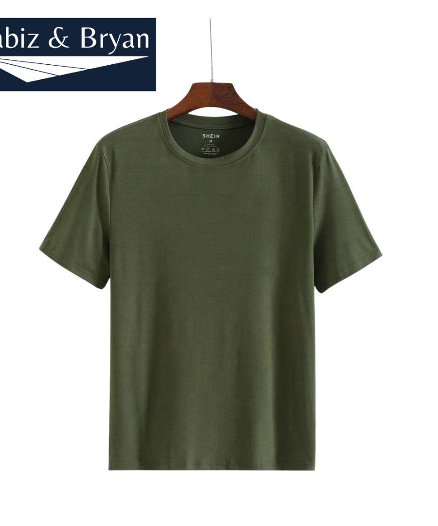 Army Green Casual Collar Short Sleeve Fabric Plain Embellished High Stretch Summer Men Clothing