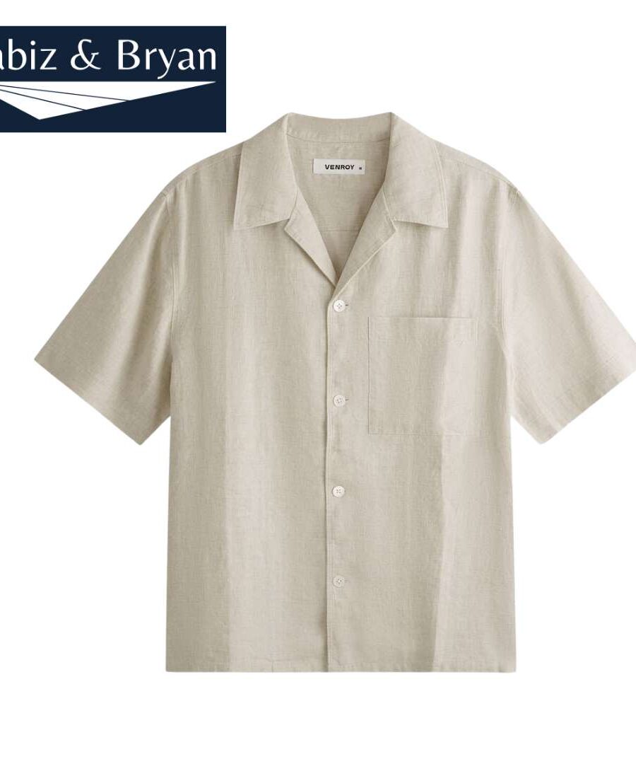 Short Sleeve Linen Camp Collar Shirt - Sand