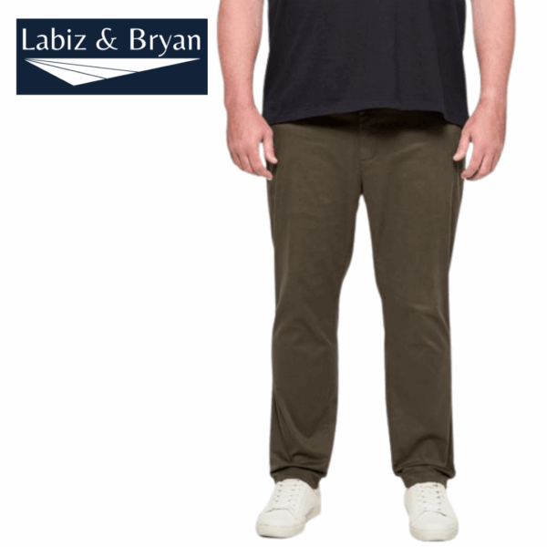 Plus Size Australian Cotton 1/2 Elastic Waist Tapered Chino Pants - Dark Olive