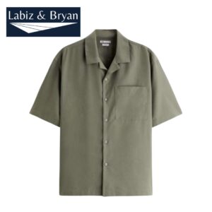 Short Sleeve Linen Camp Collar Shirt - Sand - Pitch Green