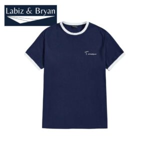 Manfinity Ringer T-Shirt with Letter Embroidery -Pitch Dark Blue