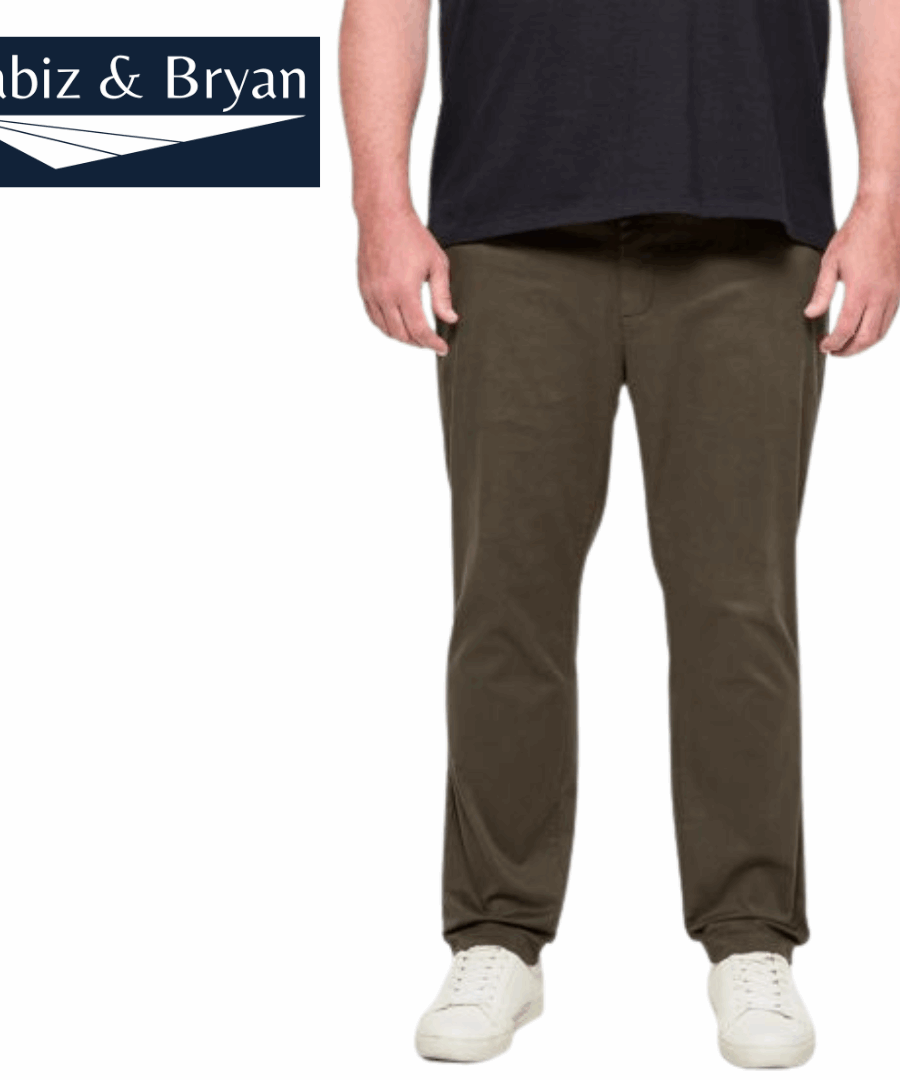 Plus Size Australian Cotton 1/2 Elastic Waist Tapered Chino Pants - Dark Olive