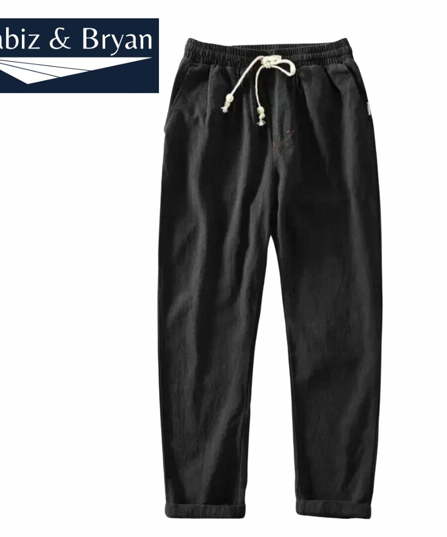 Mens Pants Fleeced Casual Cotton Linen Vintage Loose Elastic Waist Warm Trouser