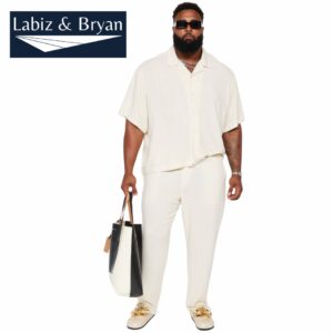 Men's Solid Textured Linen Pull On Side Slit Pants