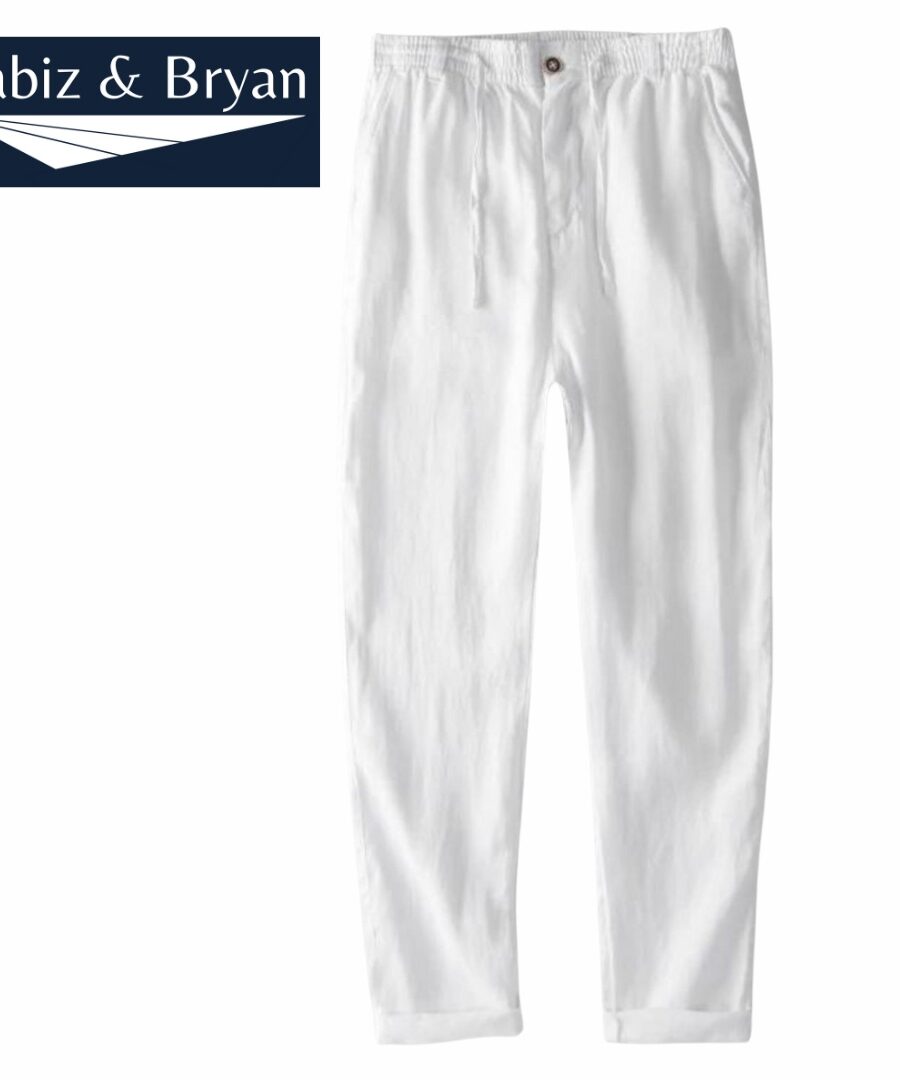 Linen Pure Elastic Waist Trousers For Men