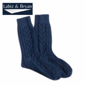 Wool Silk Cable Knit Socks | Navy