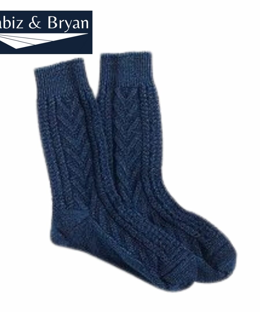 Wool Silk Cable Knit Socks | Navy