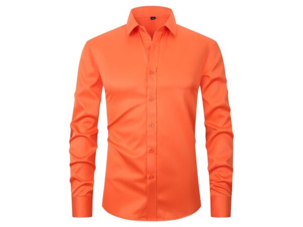 CORFTY Men Long Sleeve Dress Shirt - Regular Fit Stretch Free-Wrinkle Button Down-Orange Shirt