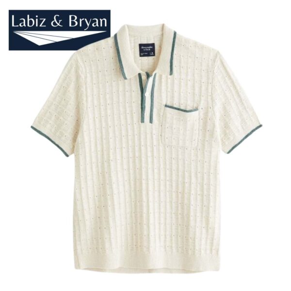 Summer Stripe Jacquard Short Sleeved Knitted Polo Tshirt For Men