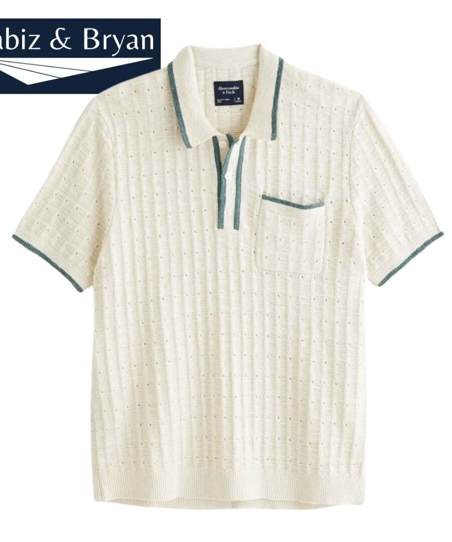 Summer Stripe Jacquard Short Sleeved Knitted Polo Tshirt For Men