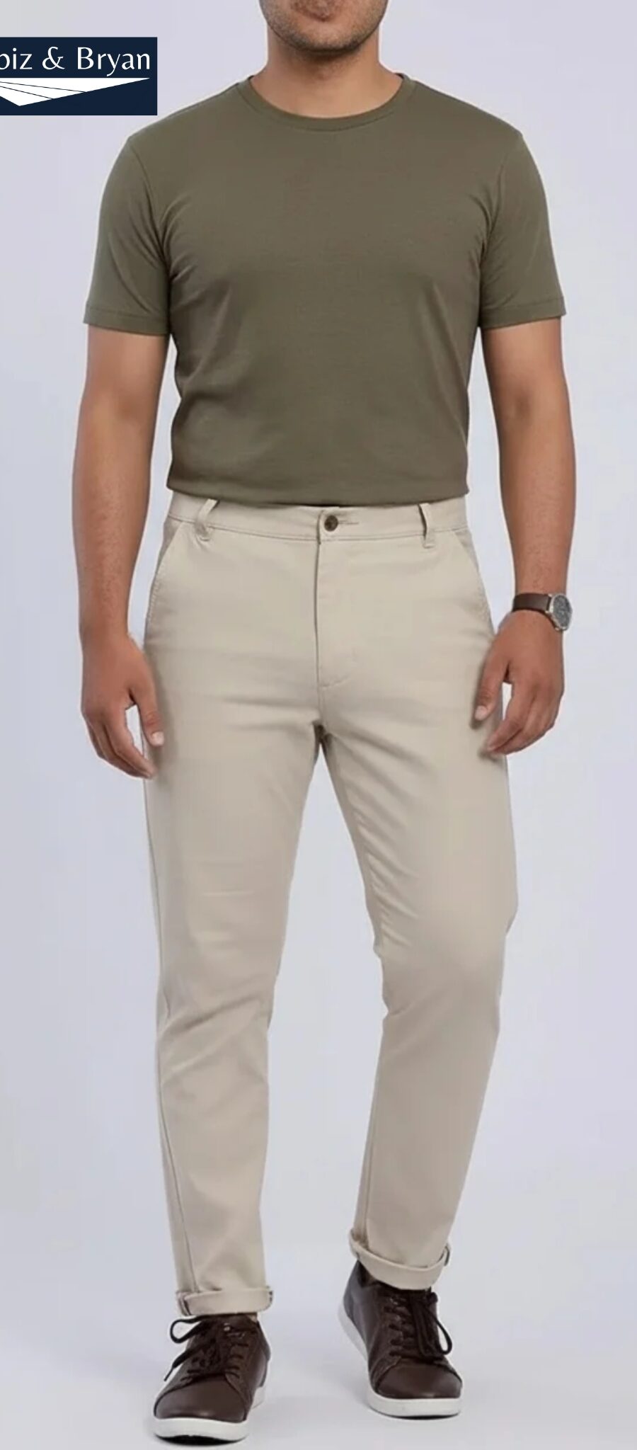 Men's Off-White Slim Fit Cotton Twill Chinos